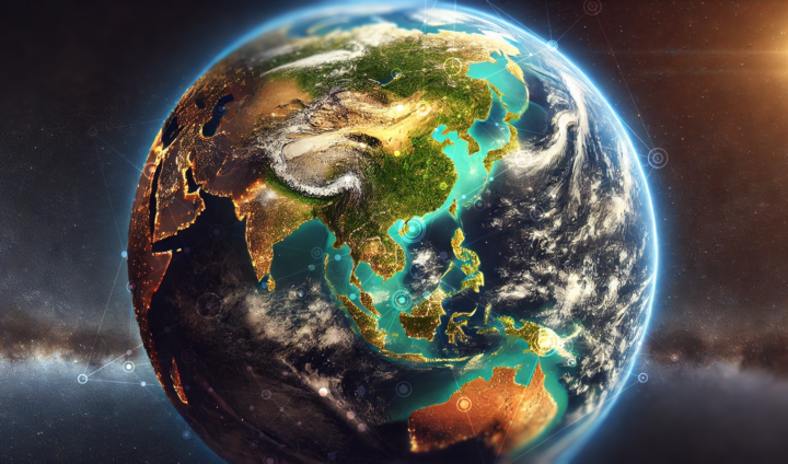 Rendering of earth from orbit focusing on the asia pacific territory